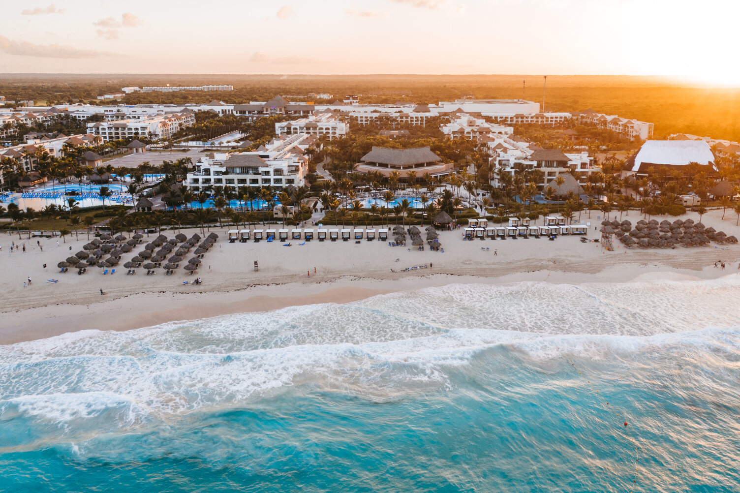 drone footage of the shoreline in front of hard rock hotel punta cana